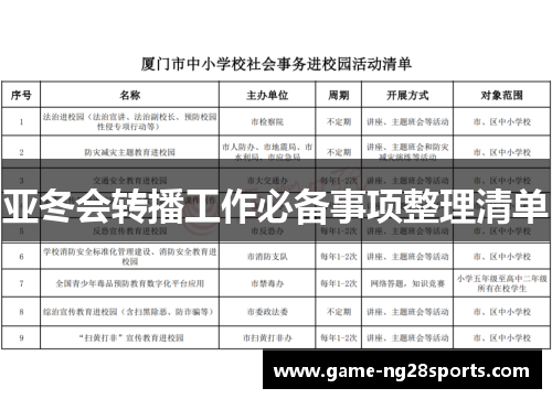 亚冬会转播工作必备事项整理清单